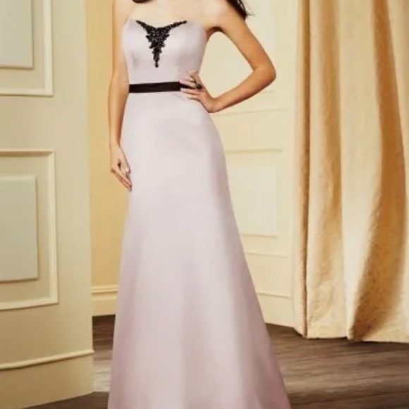 NWT Alfred Angelo GOWN 7284L FIRST BLUSH PINK & BLACK Size 10 Bridesmaid - Picture 5 of 11